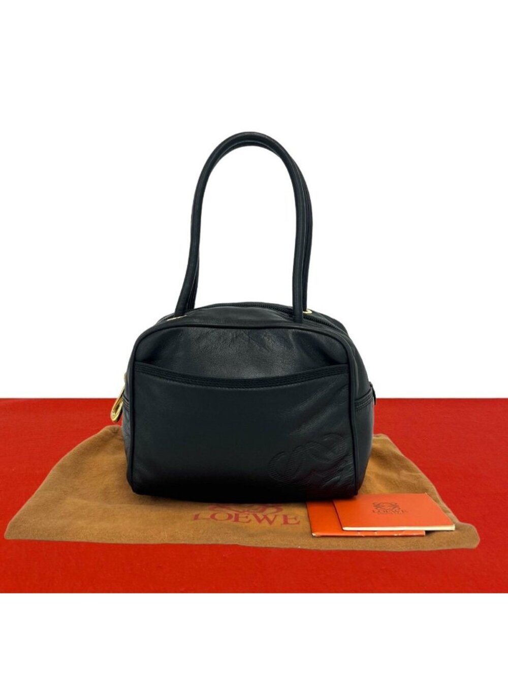 Loewe Vintage Anagram Logo Nappa Leather Mini Boston Bag Black